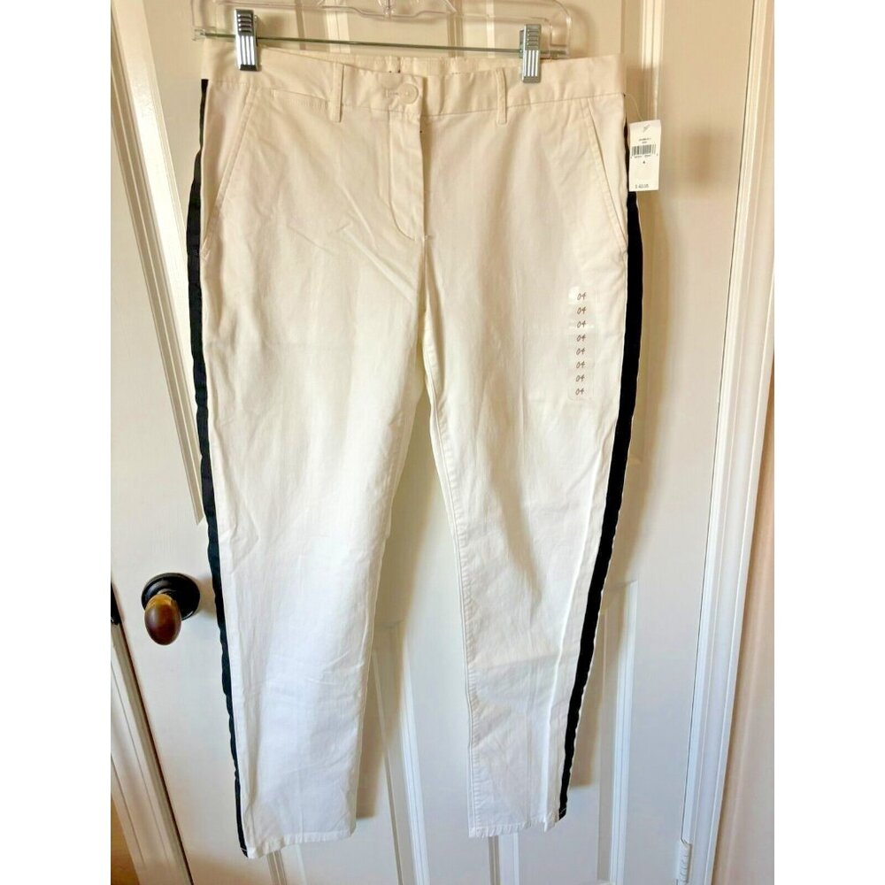 NWT Gap Broken in Straight Kacki White Pants w/ Tuxedo Stripe Pockets Size 4